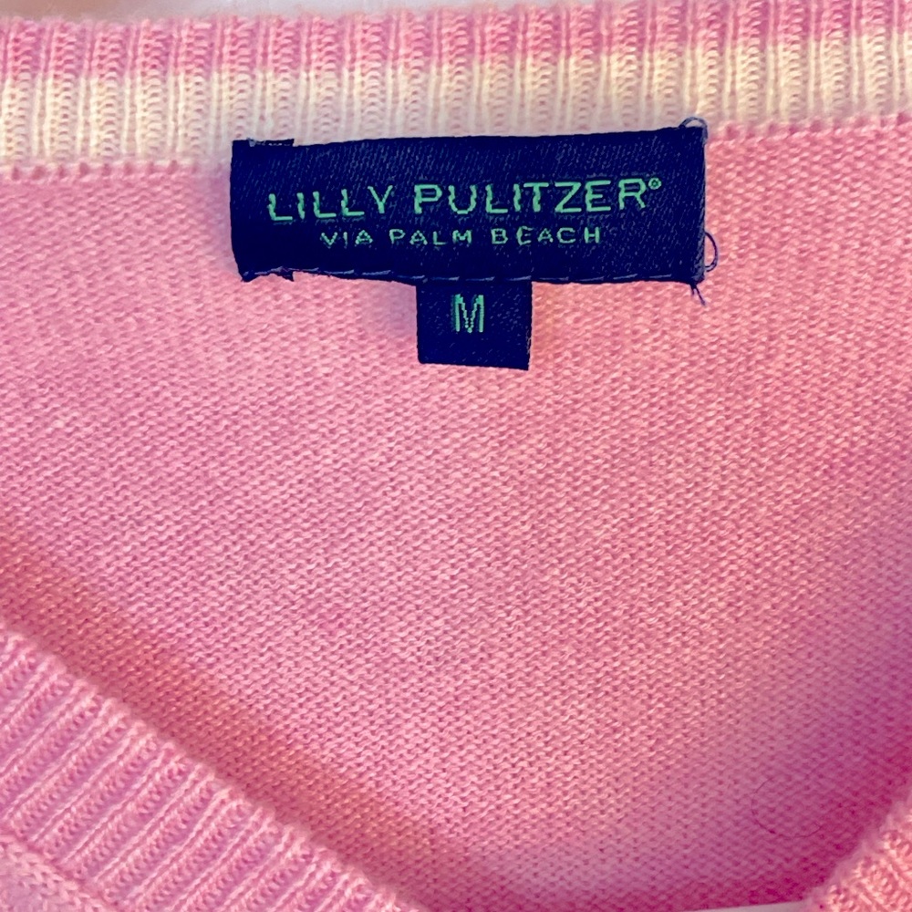 Lilly Pulitzer | V Neck Cashmere Sweater baby pink  Long Sleeve Size M - Picture 3 of 3